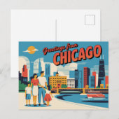Carte postale vintage Chicago | Salutations de Chi (Devant / Derrière)