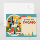 Carte postale vintage Chicago | Salutations de Chi (Devant / Derrière)