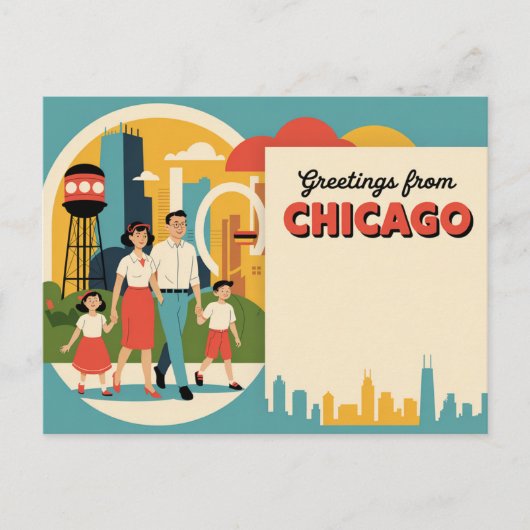 Carte postale vintage Chicago | Salutations de Chi (Devant)