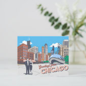 Carte postale vintage Chicago | Salutations de Chi (Debout devant)