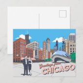 Carte postale vintage Chicago | Salutations de Chi (Devant / Derrière)
