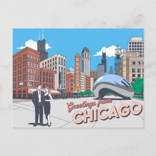 Carte postale vintage Chicago | Salutations de Chi (Devant)