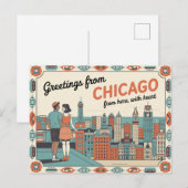 Carte postale vintage Chicago | Salutations de Chi (Devant / Derrière)