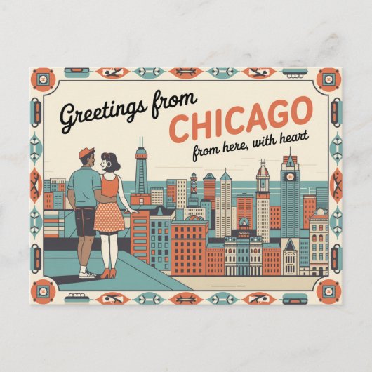 Carte postale vintage Chicago | Salutations de Chi (Devant)