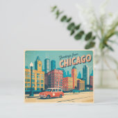 Carte postale vintage Chicago | Salutations de Chi (Debout devant)