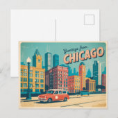Carte postale vintage Chicago | Salutations de Chi (Devant / Derrière)