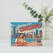 Carte postale vintage Chicago | Salutations de Chi (Debout devant)