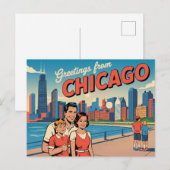 Carte postale vintage Chicago | Salutations de Chi (Devant / Derrière)