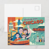 Carte postale vintage Chicago | Salutations de Chi (Devant / Derrière)