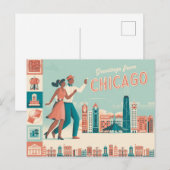Carte postale vintage Chicago | Salutations de Chi (Devant / Derrière)