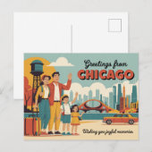 Carte postale vintage Chicago | Salutations de Chi (Devant / Derrière)