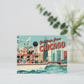 Carte postale vintage Chicago | Salutations de Chi (Debout devant)