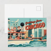 Carte postale vintage Chicago | Salutations de Chi (Devant / Derrière)