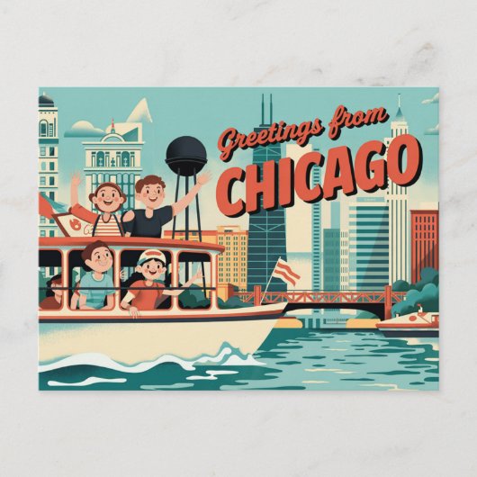 Carte postale vintage Chicago | Salutations de Chi (Devant)