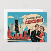 Carte postale vintage Chicago | Salutations de Chi (Devant / Derrière)