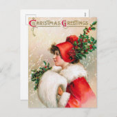 Carte postale Vintage Christmas Holly Lady (Devant / Derrière)