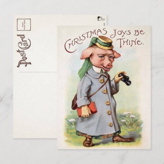 Carte postale Vintage Christmas Pig (Devant / Derrière)