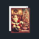Carte postale Vintage Christmas Santa Claus AI Art<br><div class="desc">Cette carte postale présente l'image générée par l'IA d'un Père Noël Vintage assis sur une chaise à côté d'un sapin de Noël décoré. Vous pouvez personnaliser cette carte postale avec votre propre salutation ou acheter comme indiqué avec "Joyeux Noël"</div>
