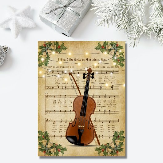 Carte Postale Vintage Christmas Sheet Musique et violon