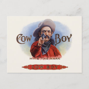 Carte Postale Vintage Cigar Étiquette Art, Cowboy frappe la marq