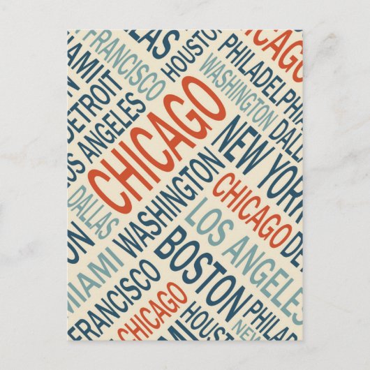 Carte Postale Vintage Cities USA Word Cloud (Devant)