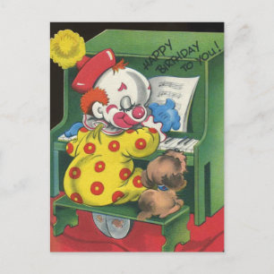 Carte Postale Vintage Clown & Chien Chante Joyeux Anniversaire