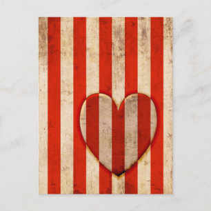 Carte Postale Vintage Coeur rouge rayures