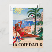 Carte Postale Vintage Côte d'Azur Beach Girl (Devant / Derrière)