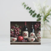 Carte Postale Vintage Country Kitchen Wine Grapes Apples (Debout devant)