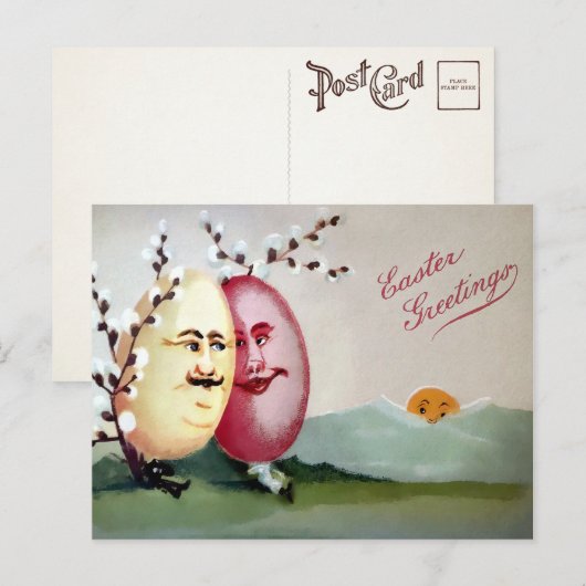 Carte postale vintage Couple Oeuf Pâques (Devant / Derrière)