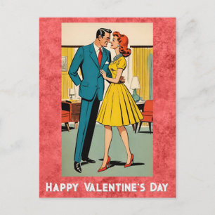 Carte Postale Vintage Couple Romance Retro Joyeux Valentines Jou