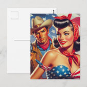 Carte Postale Vintage Cowboy et Pin Up (Devant / Derrière)