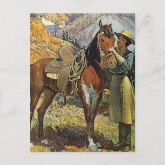 Carte Postale Vintage Cowgirl et Cheval (Devant)