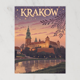 Carte Postale Vintage Cracovie Wawel Castle Twilight