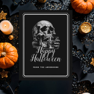 Carte Postale Vintage Crâne Noir Whiskey Cocktail Halloween