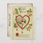 Carte postale vintage Cupid et Heart Valentine (Devant / Derrière)