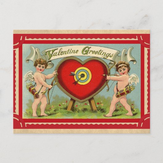 Carte Postale Vintage Cupidon Cherub Valentines Salutations (Devant)