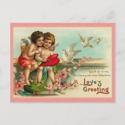 Carte postale vintage Cupidon et colombes (Devant)