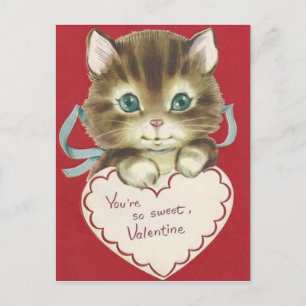 Carte Postale Vintage Cute Kitten Valentine's Day