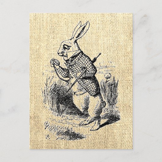 Carte postale Vintage d'Alice sur lapin blanc (Devant)