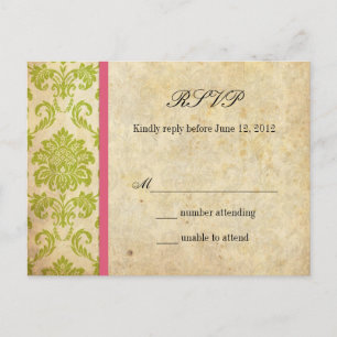Carte postale vintage Damask RSVP en rose et vert