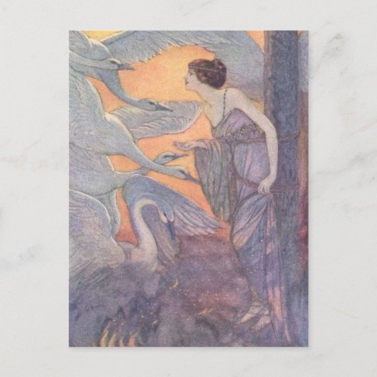 Carte Postale Vintage - Dame à six cygnes, (Devant)