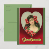 Carte Postale Vintage Dame avec des pavots Valentine (Devant / Derrière)
