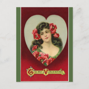 Carte Postale Vintage Dame avec des pavots Valentine