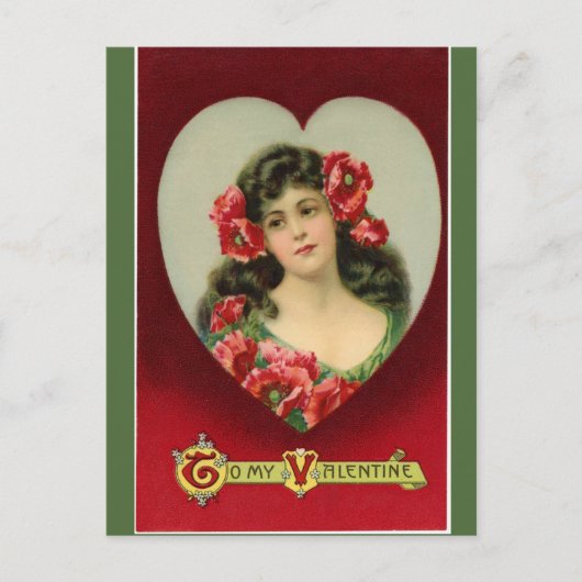 Carte Postale Vintage Dame avec des pavots Valentine (Devant)