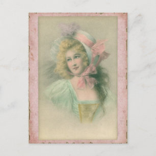 Carte Postale Vintage dame édouardienne en rose des années 1900