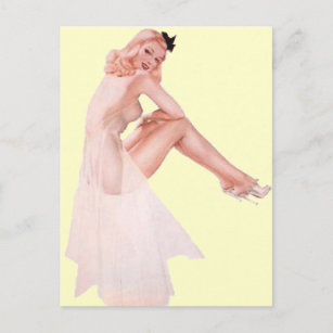 Carte Postale Vintage dame en rose en haut fille