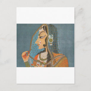 CARTE POSTALE VINTAGE DAME INDIENNE AVEC PEINTURE À ANNEAU DE NE