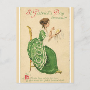 Carte Postale Vintage dame irlandaise en couture verte