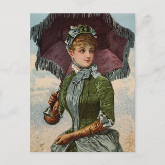 Carte Postale Vintage Dame Victorienne Avec Parasol (Devant)